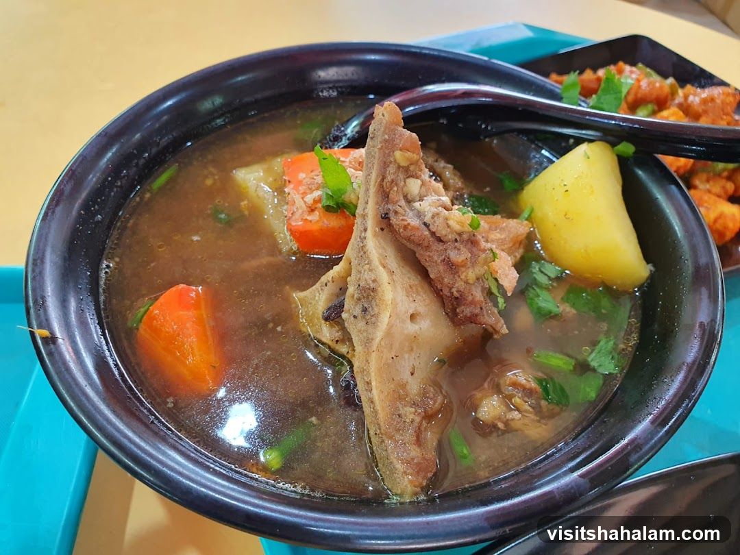 Bowl of Soup with Meat and Vegetables