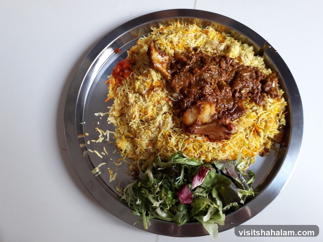 Biryani with Meat and Salad