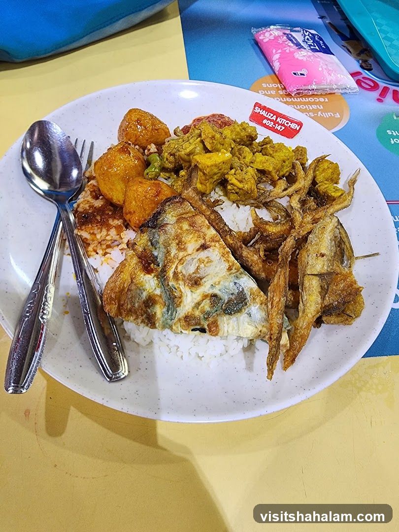 Plate of Rice with Various Dishes