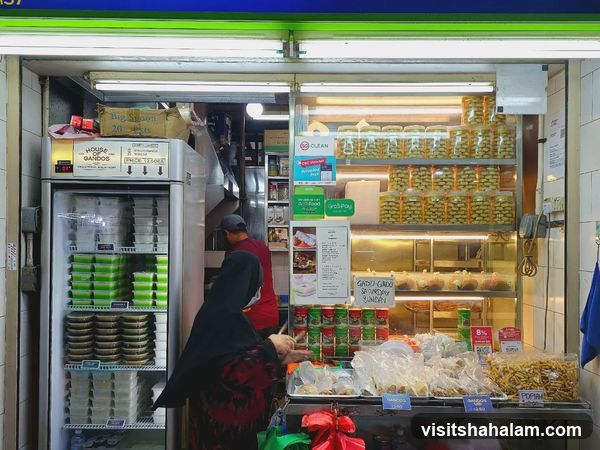 Food stall with various snacks and dishes