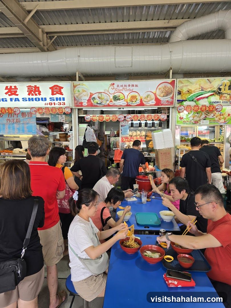 People eating at a food stall