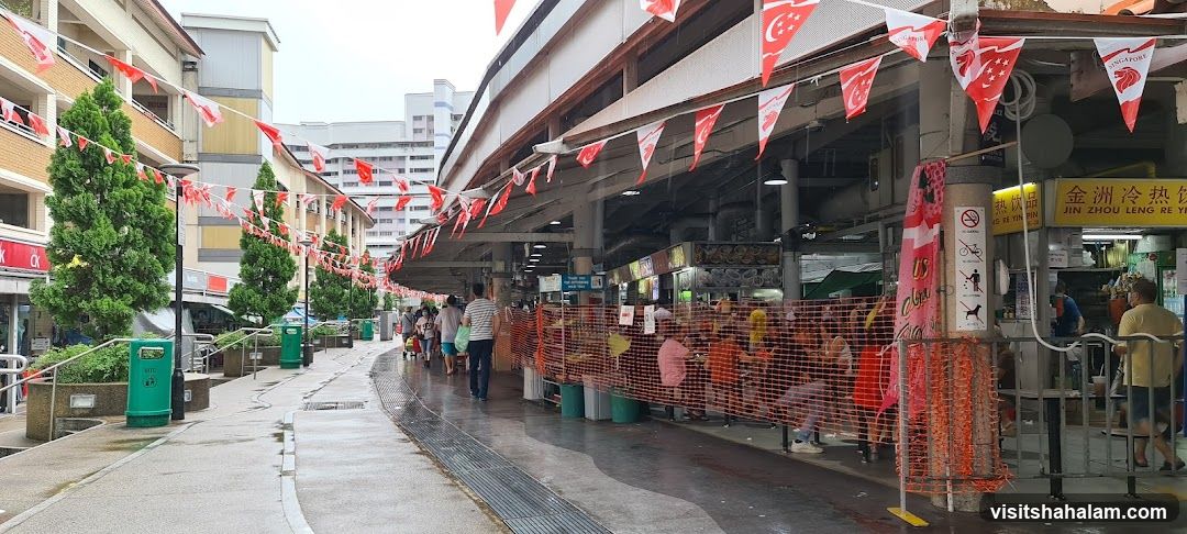 Outdoor Food Stalls with Singaporean Flags