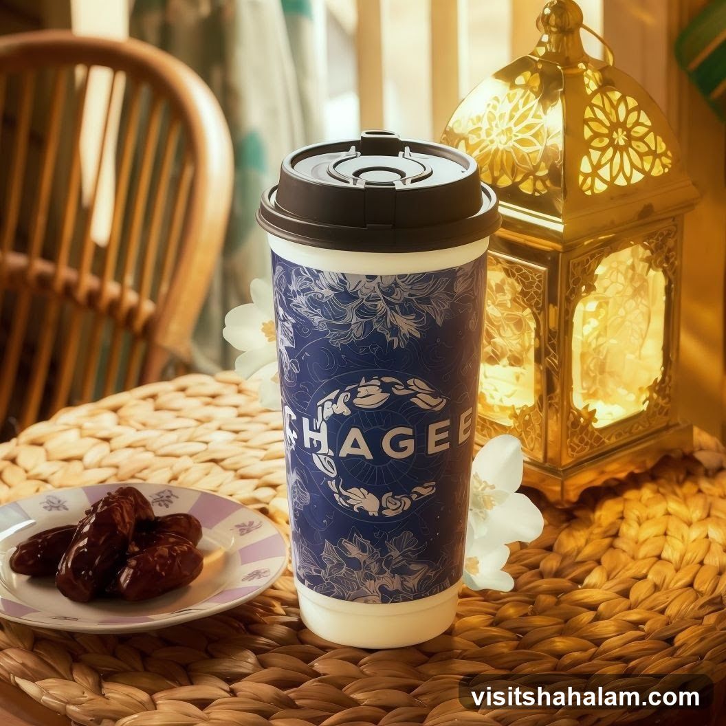 Coffee cup with dates and lantern