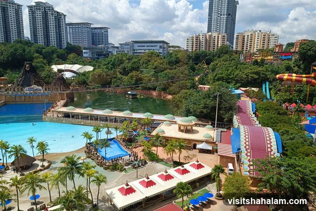 Water Park with Slides and Wave Pool
