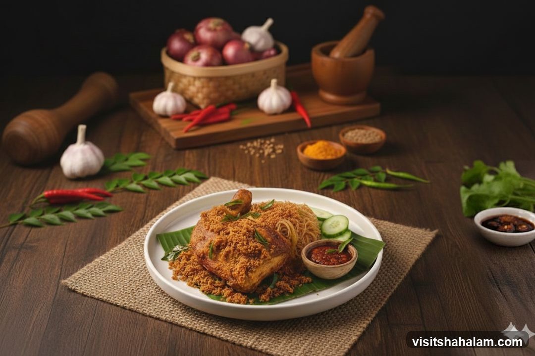 Fried Chicken with Noodles and Condiments