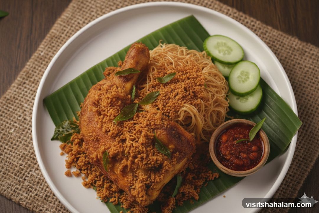 Fried Chicken with Noodles and Chili Sauce