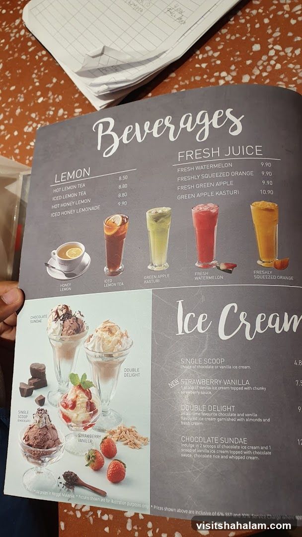 Beverages and Ice Cream Menu