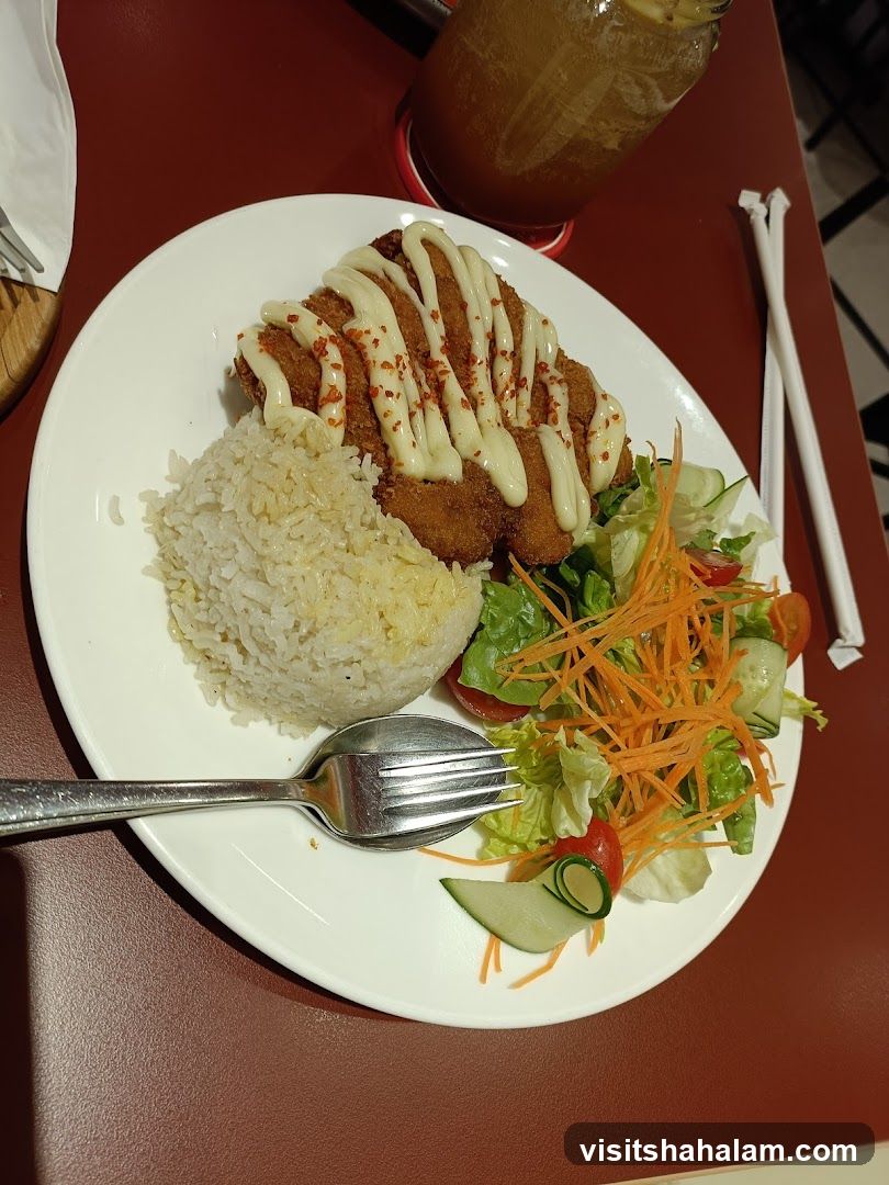 Fried Chicken with Rice and Salad