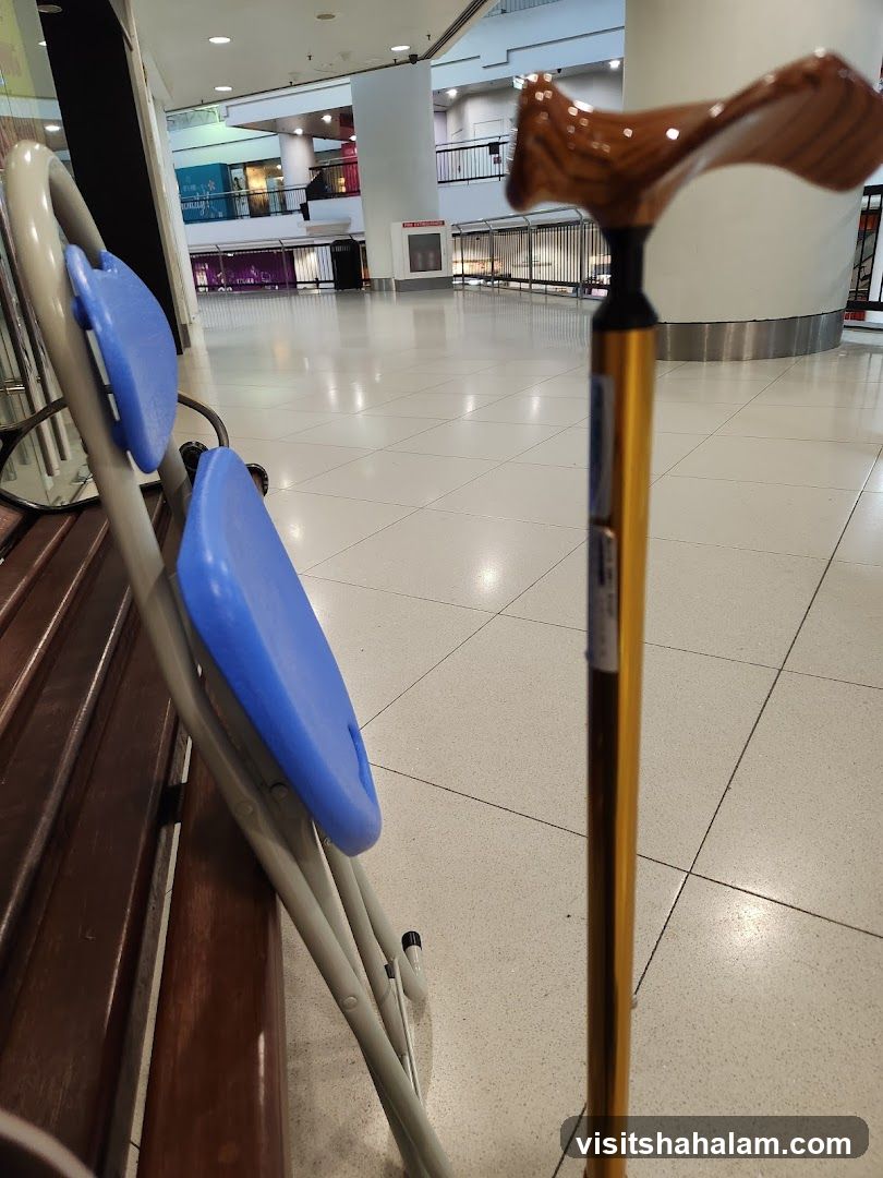 Cane and chair in a mall
