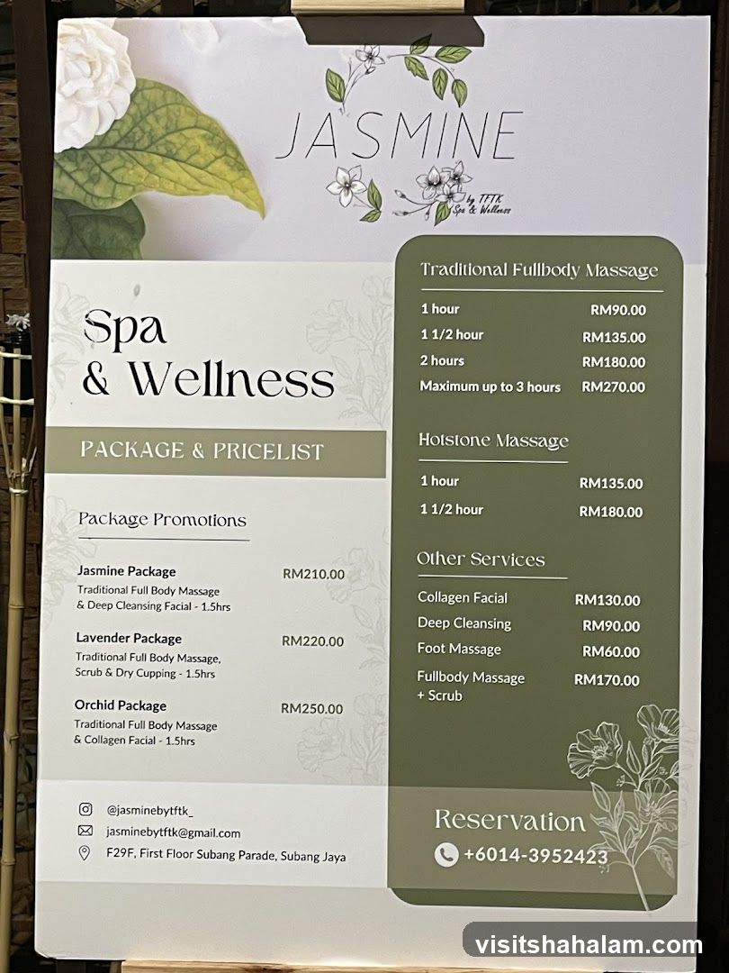 JASMINE Spa & Wellness Package & Pricelist