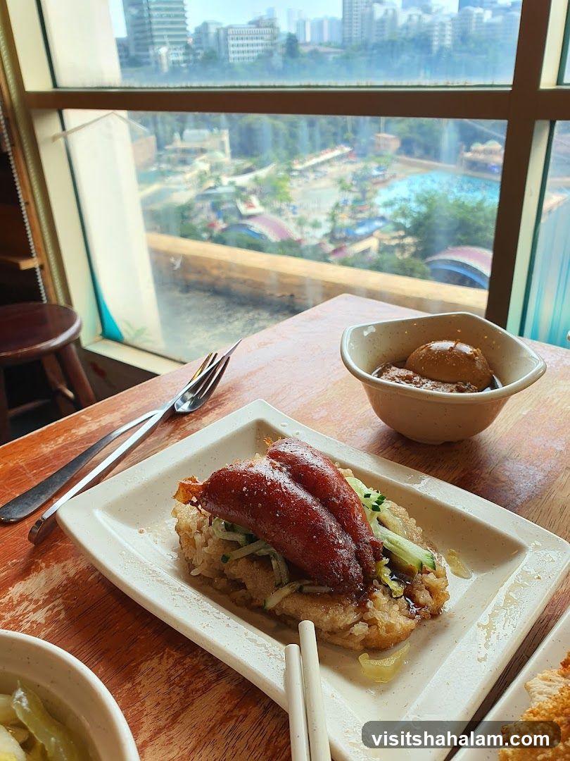 Food on a table with a view