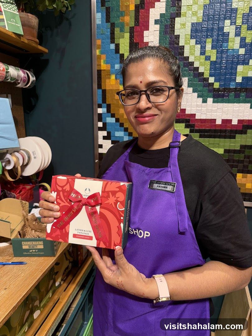 Employee holding a gift set