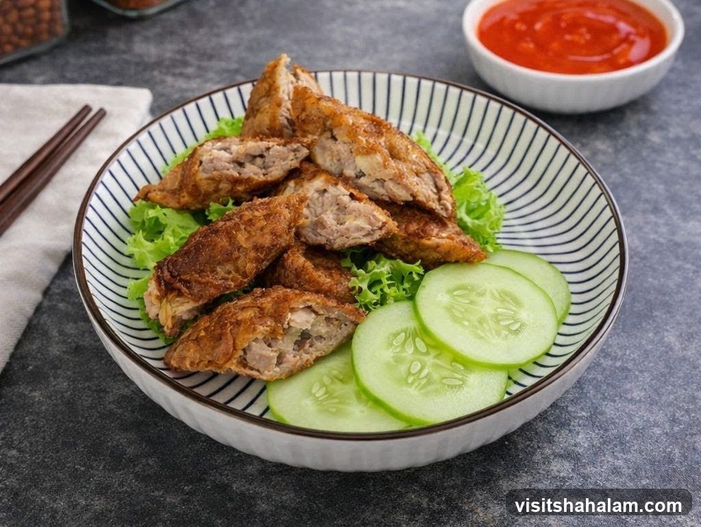 Fried Meat Rolls with Cucumber and Chili Sauce