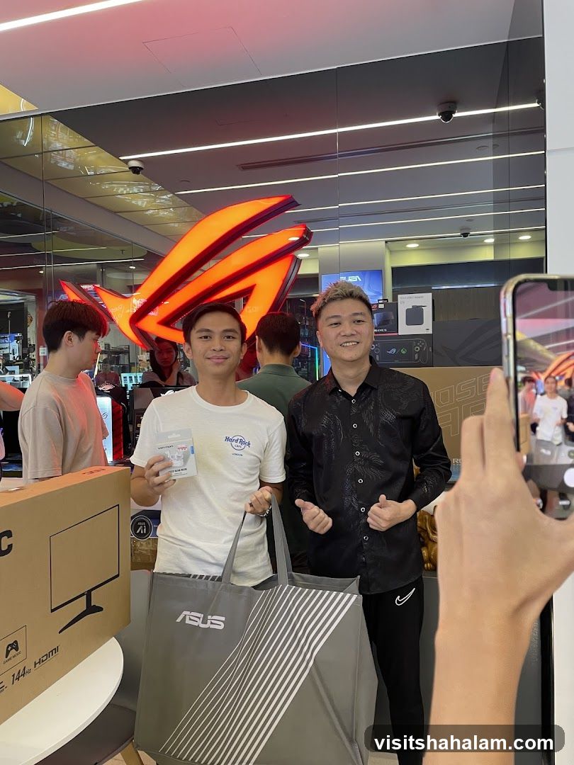 Two men posing for a photo in a store