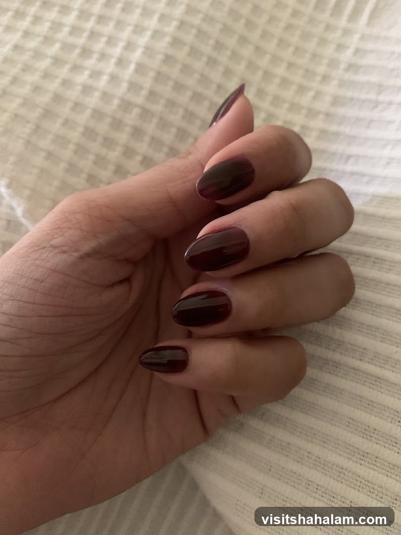Dark Red Oval Nails