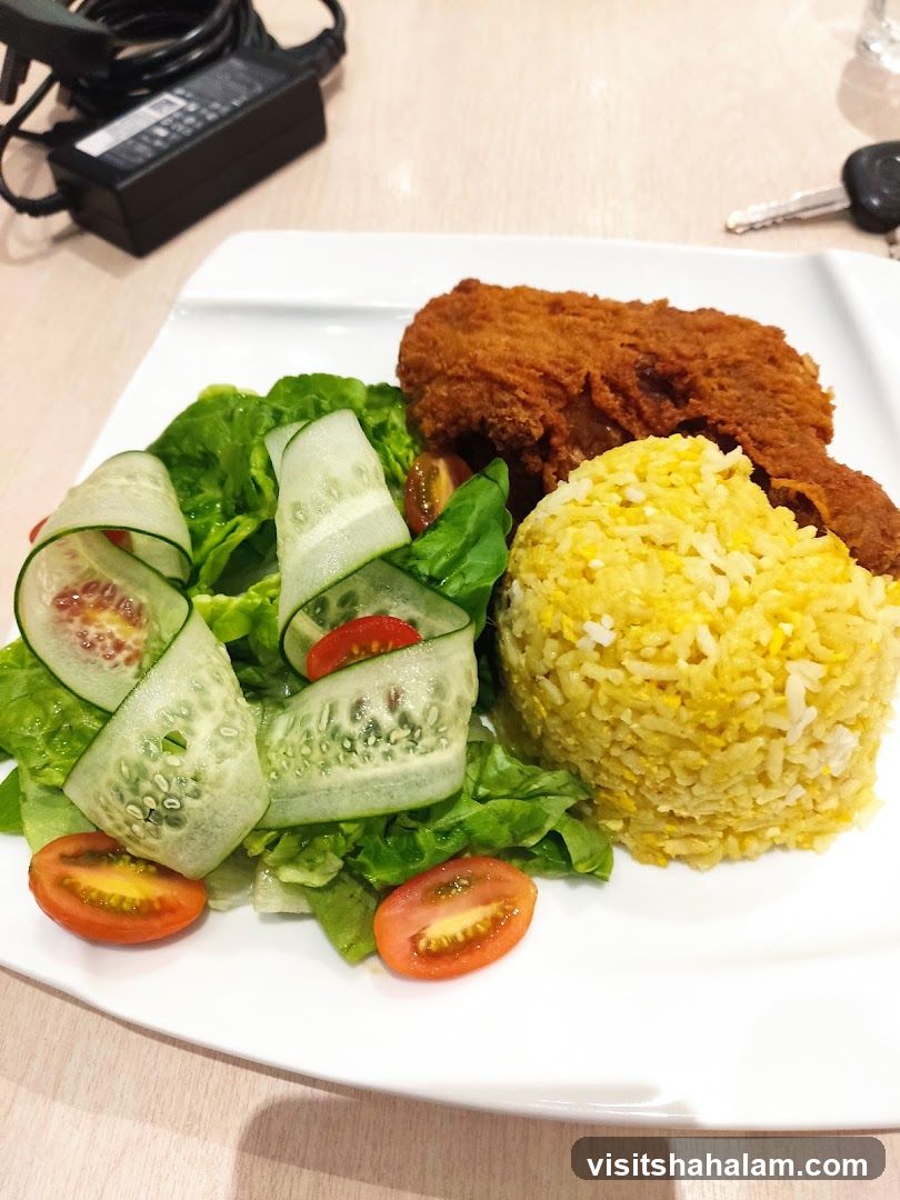 Fried Chicken with Rice and Salad