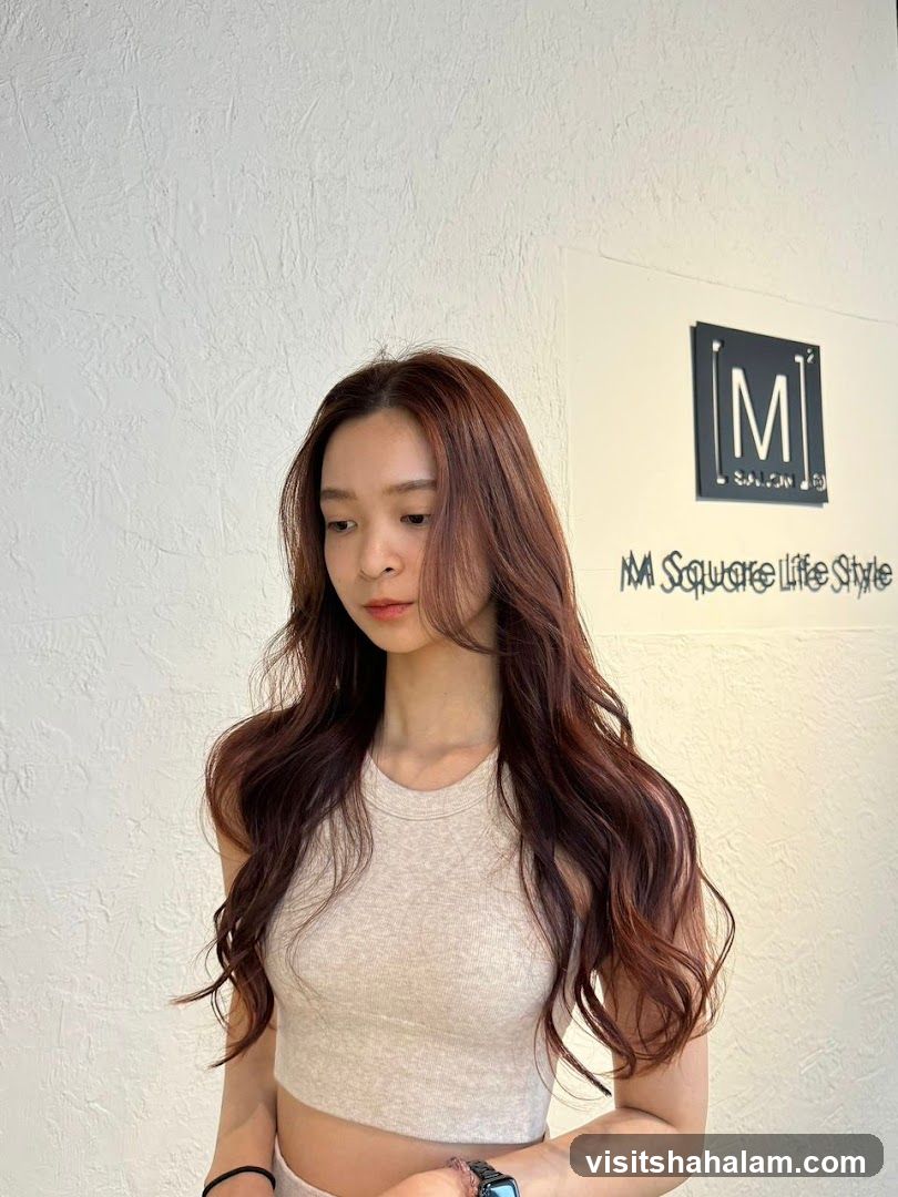 Woman with long wavy brown hair