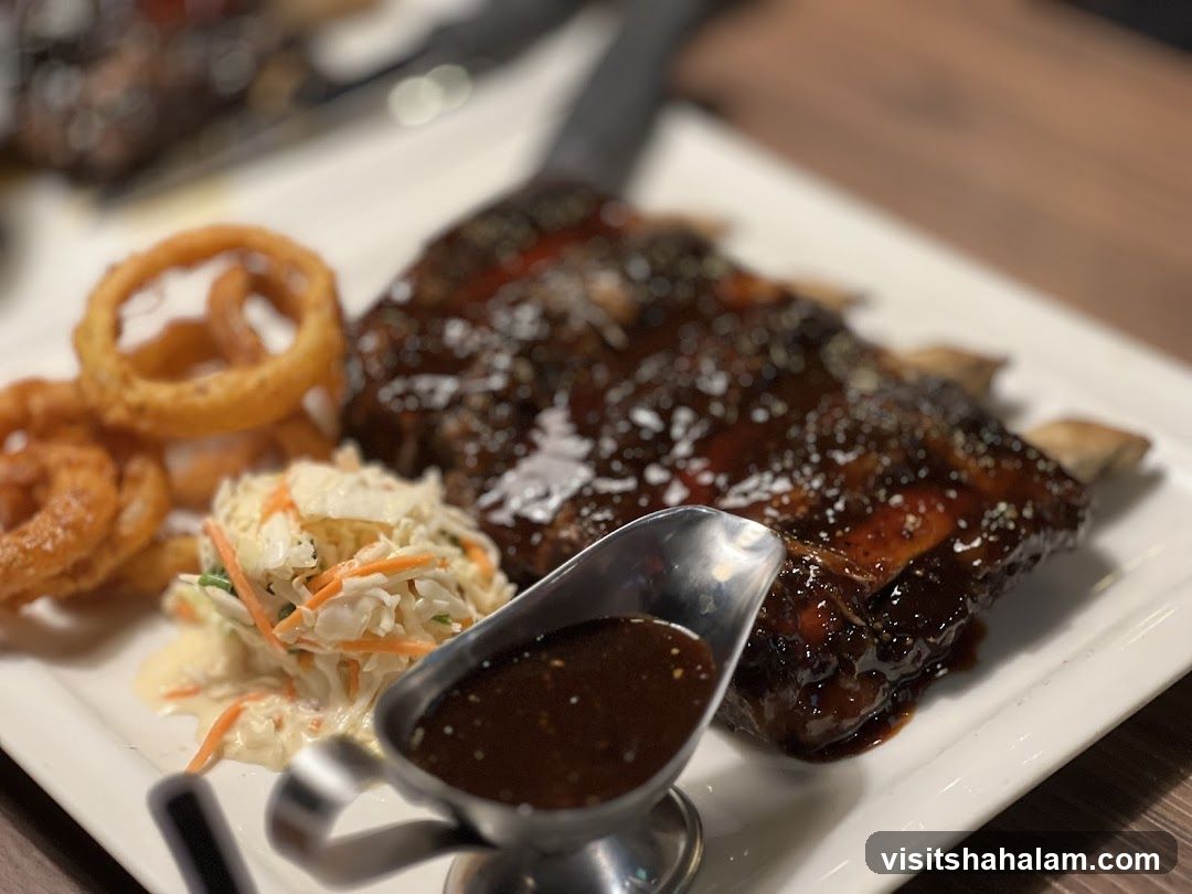 BBQ Ribs with Onion Rings and Coleslaw