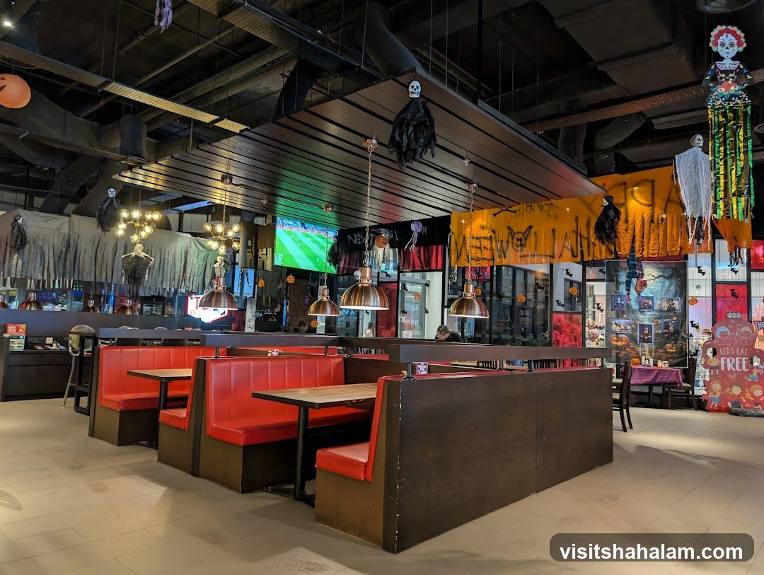 Restaurant interior decorated for Halloween