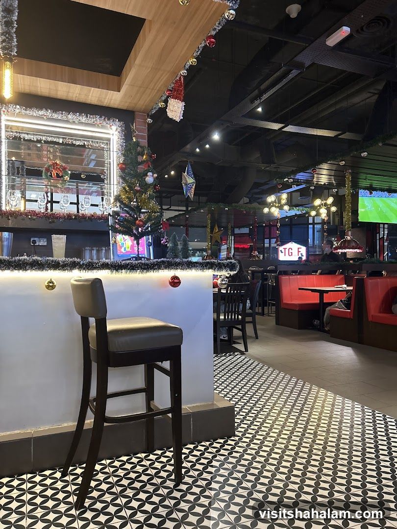 Restaurant Interior with Christmas Decorations