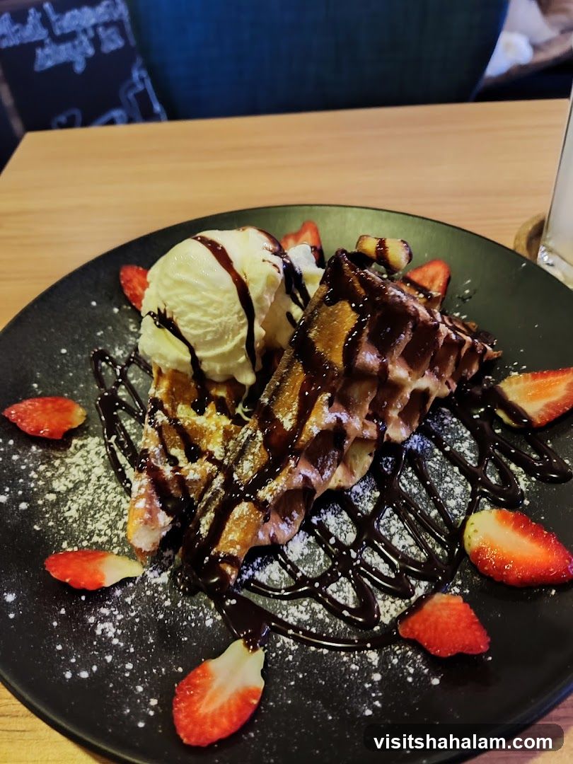 Waffle with Ice Cream and Strawberries