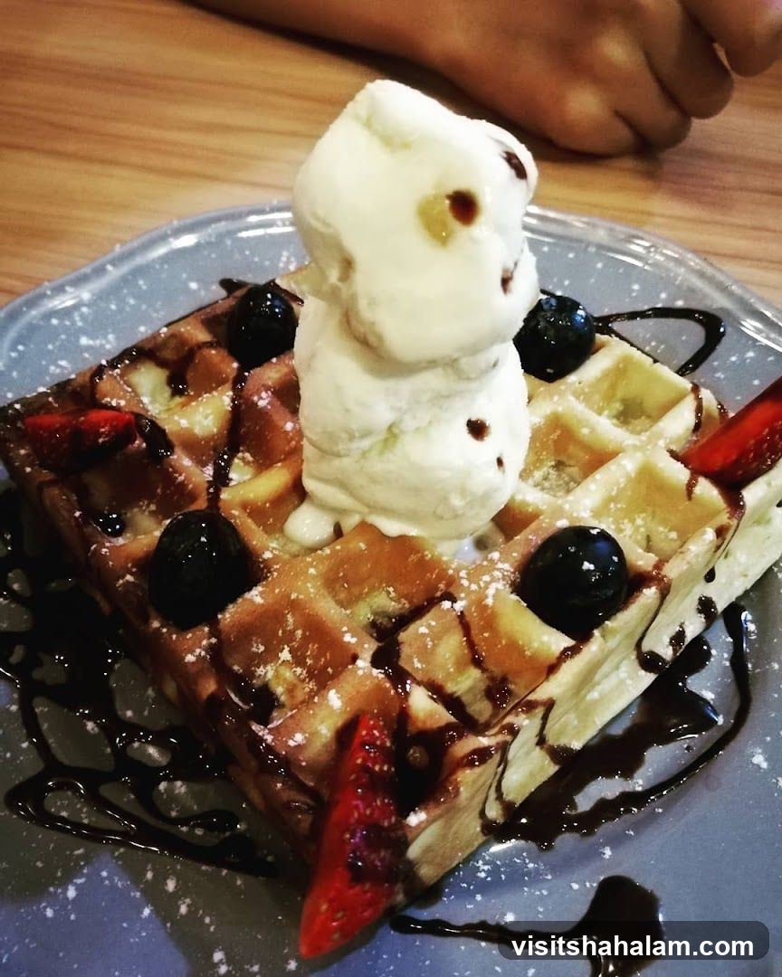 Waffle with Ice Cream and Berries