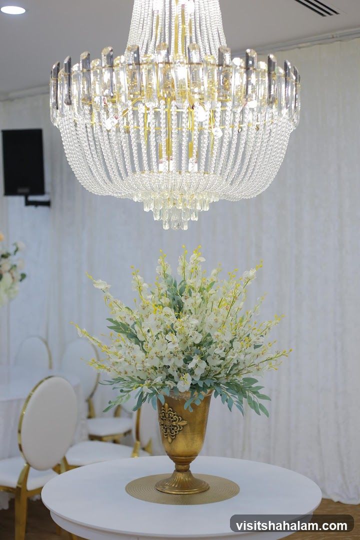 Elegant Chandelier and Floral Arrangement