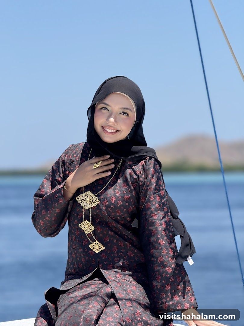 Woman in Traditional Attire on a Boat