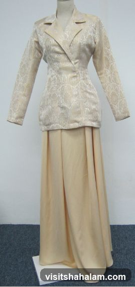 Beige Brocade Suit with Pleated Skirt