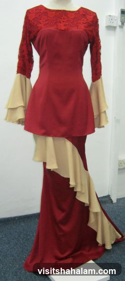 Red and beige dress on mannequin