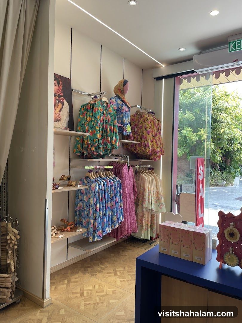 Clothing store interior with mannequins and clothing racks