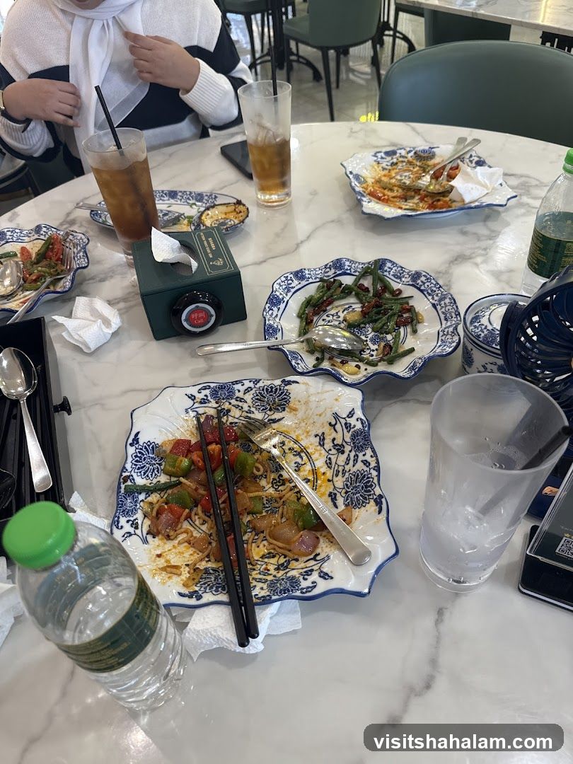Table with unfinished meals