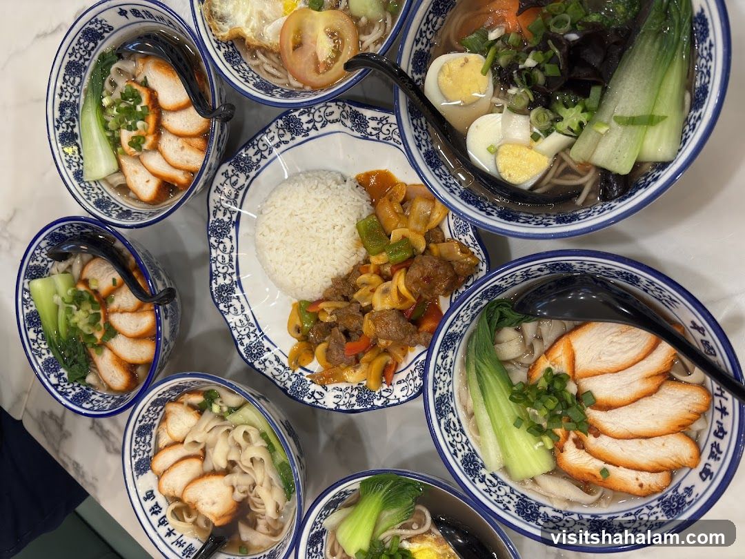 Assortment of Noodle Soups and Rice Dish