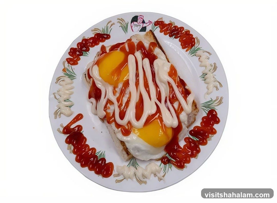 Fried Eggs on Toast with Ketchup and Mayonnaise