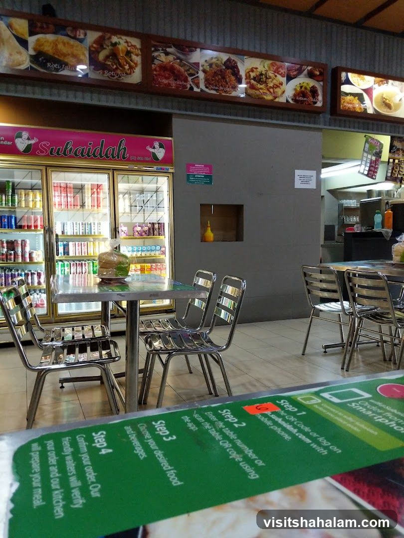 Restaurant Interior with Food Displays and Ordering Instructions
