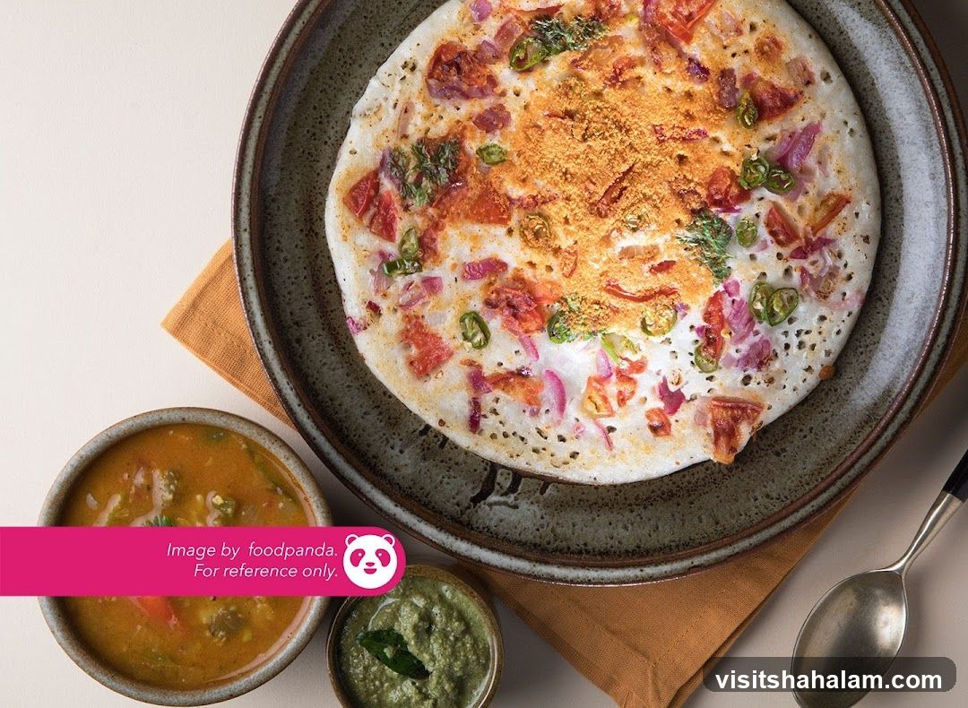 Onion Uttapam with Sambar and Chutney