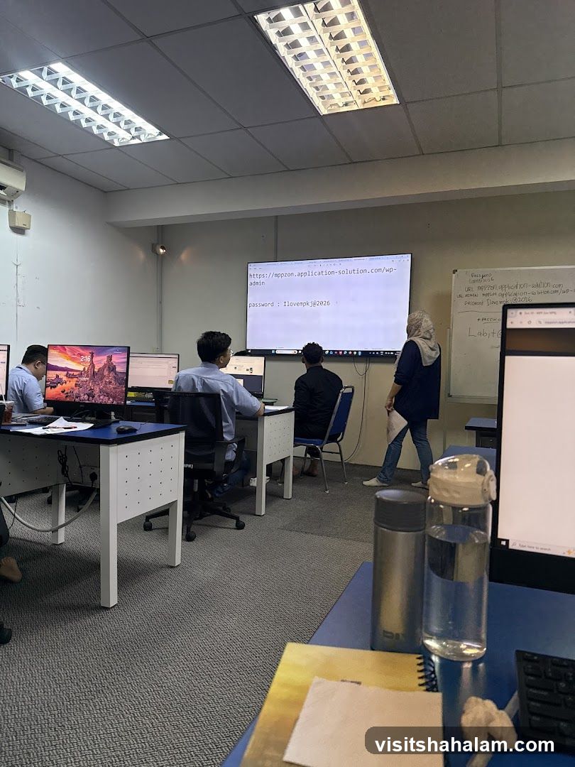 Classroom with computers and presentation screen