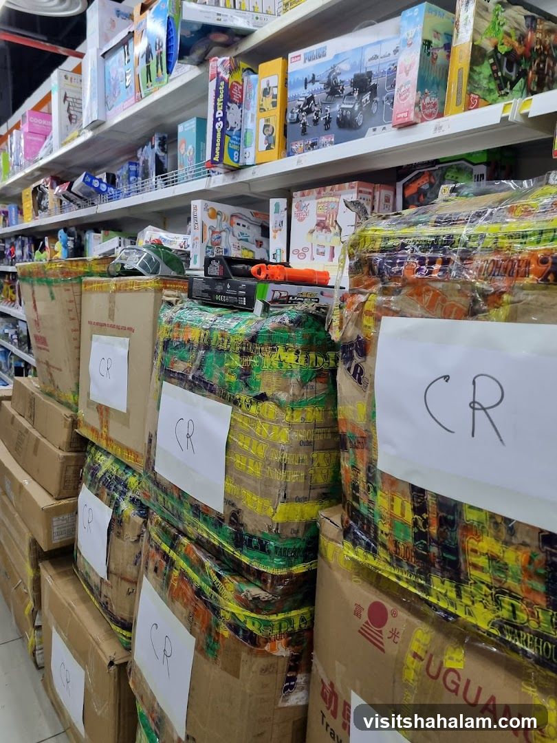 Stacked Boxes and Shelves of Toys