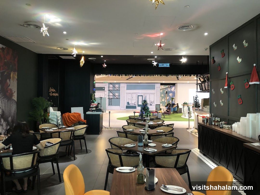 Restaurant Interior with Christmas Decorations