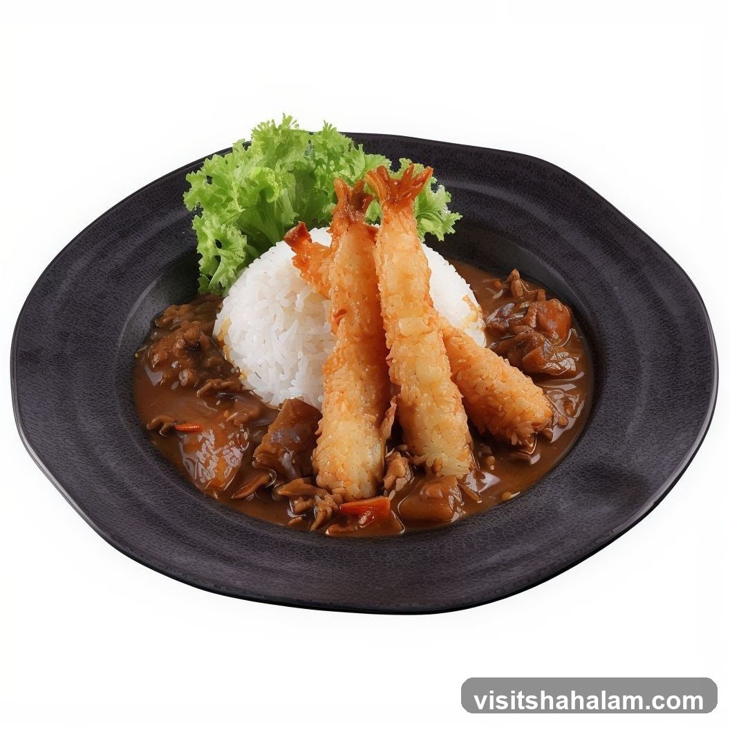 Curry with Rice and Fried Shrimp