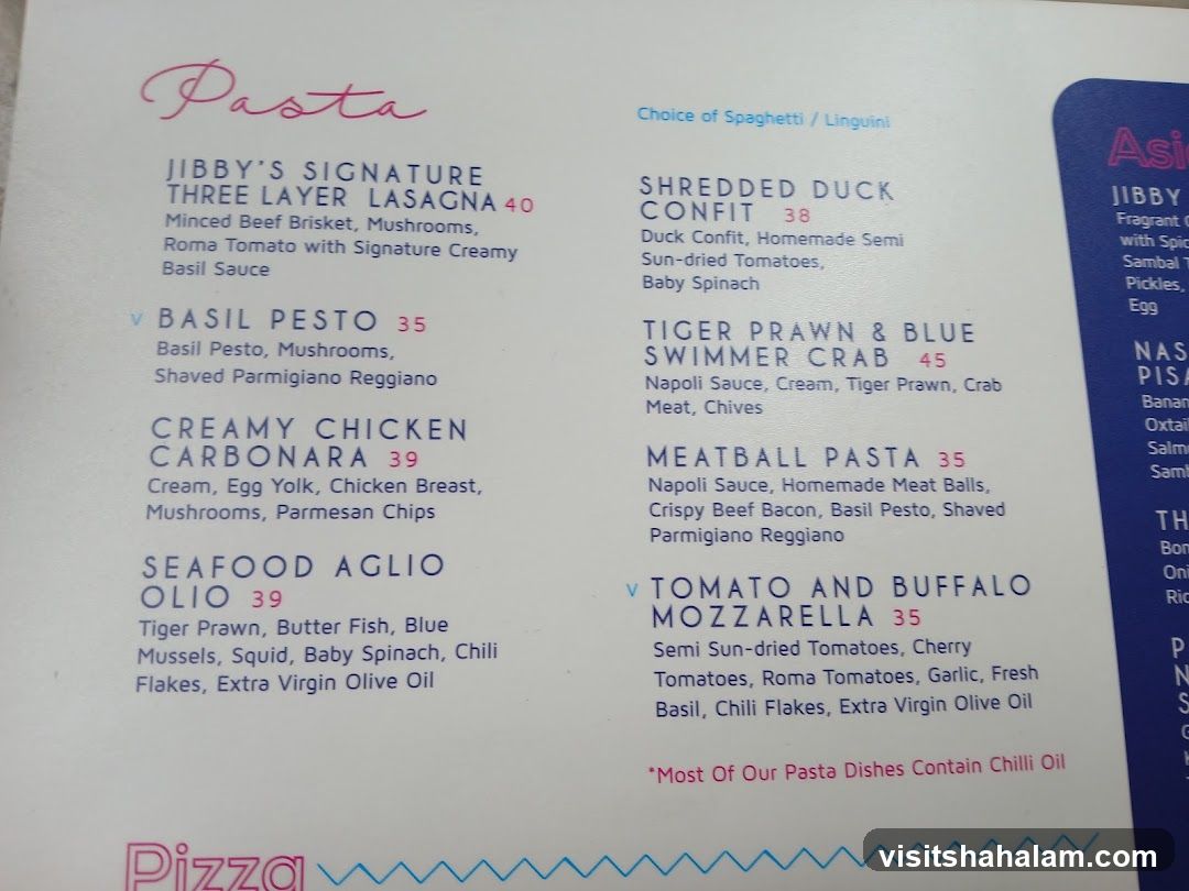 Pasta Menu