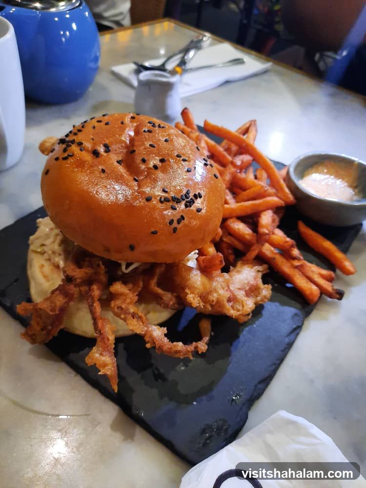 Soft Shell Crab Burger with Sweet Potato Fries