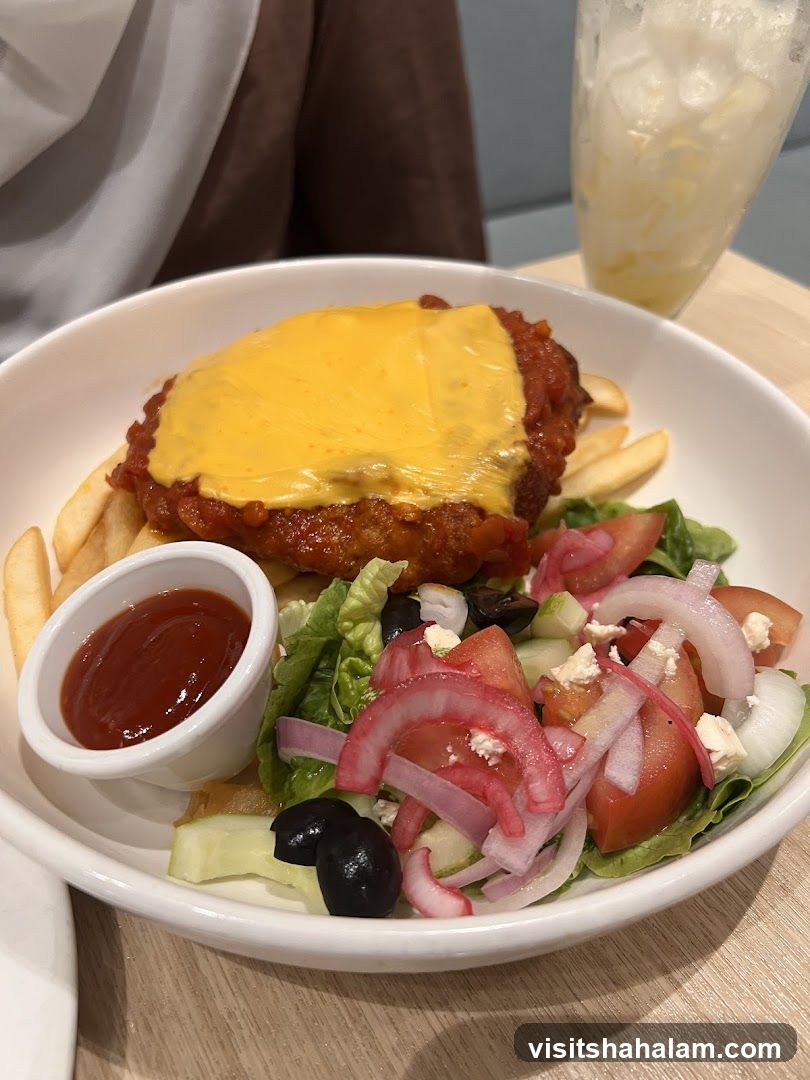 Chicken Parmigiana with Fries and Salad