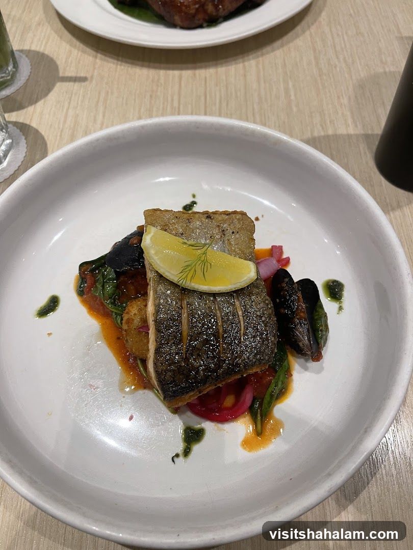 Salmon with Mussels and Vegetables