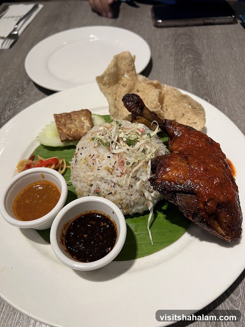 Duck dish with rice and sauces