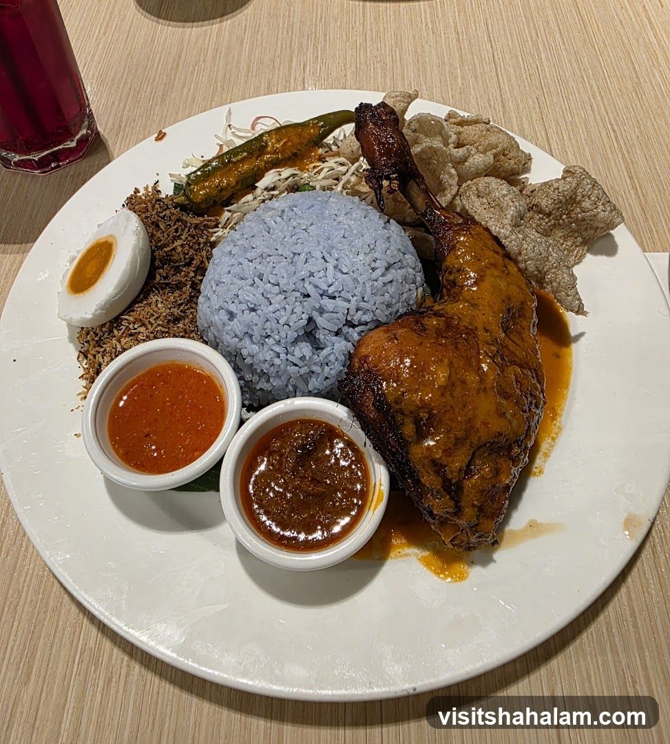 Nasi Kerabu with Fried Chicken
