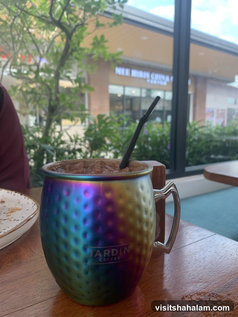 Iced Coffee in a Rainbow Mug