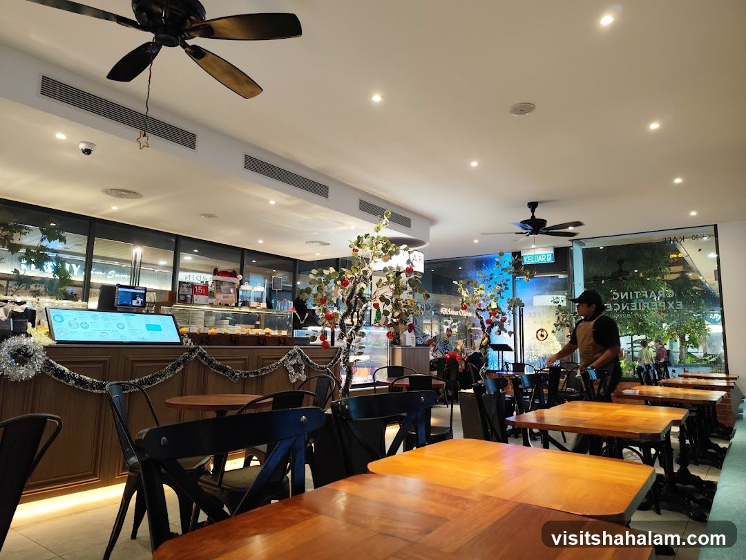 Cafe Interior with Christmas Decorations