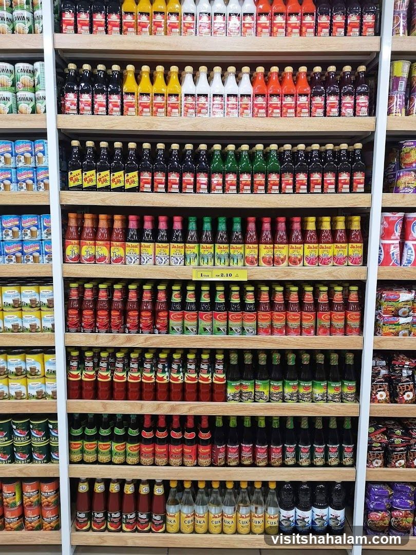 Condiments and Beverages on Shelves