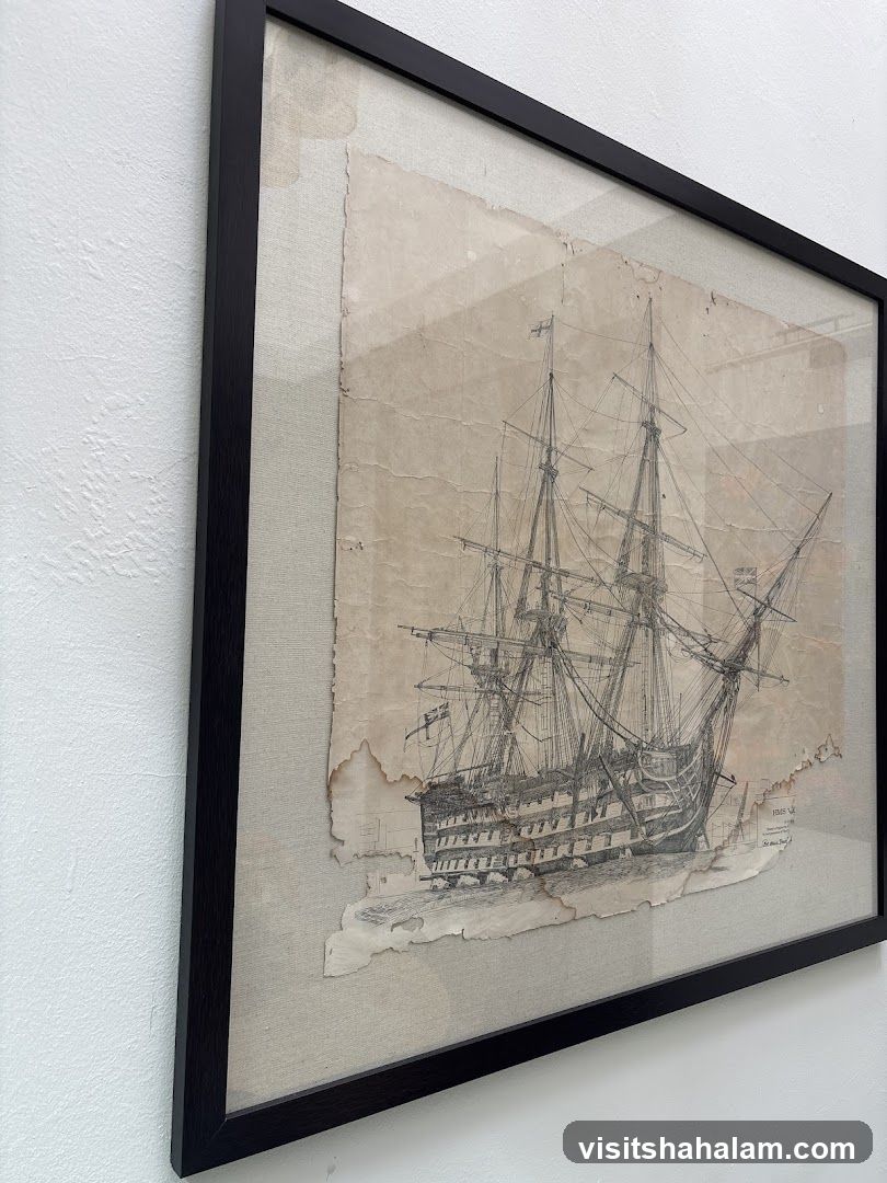 Framed Drawing of a Tall Ship